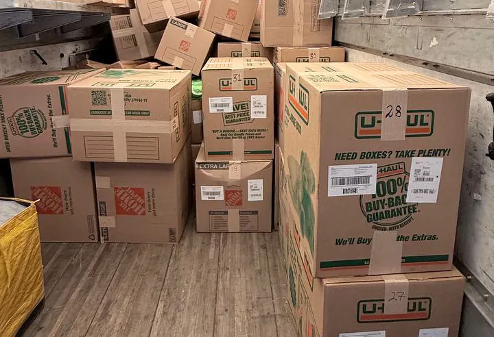 Prepped cartons loaded into a trailer for Amazon