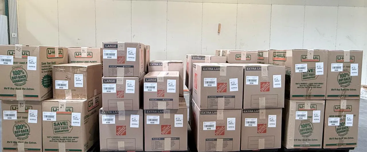 FBA cartons labeled and palletized