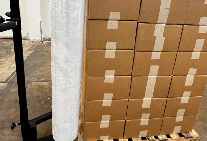 A pallet being stretch-wrapped for shipment