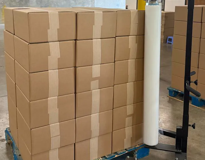 A pallet of cartons ready to be stretch-wrapped