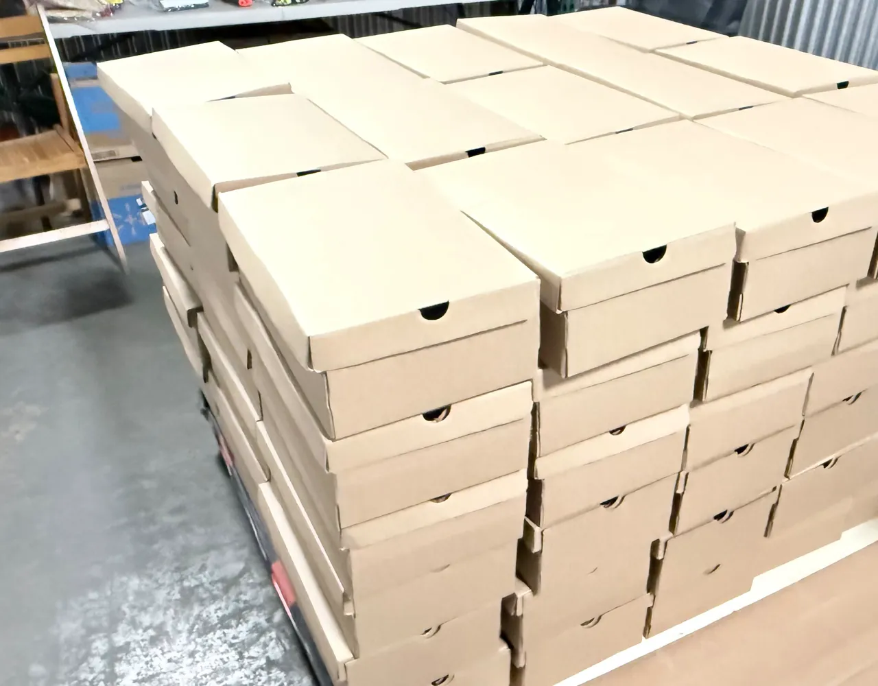 Shoe boxes prepped for a client's orders