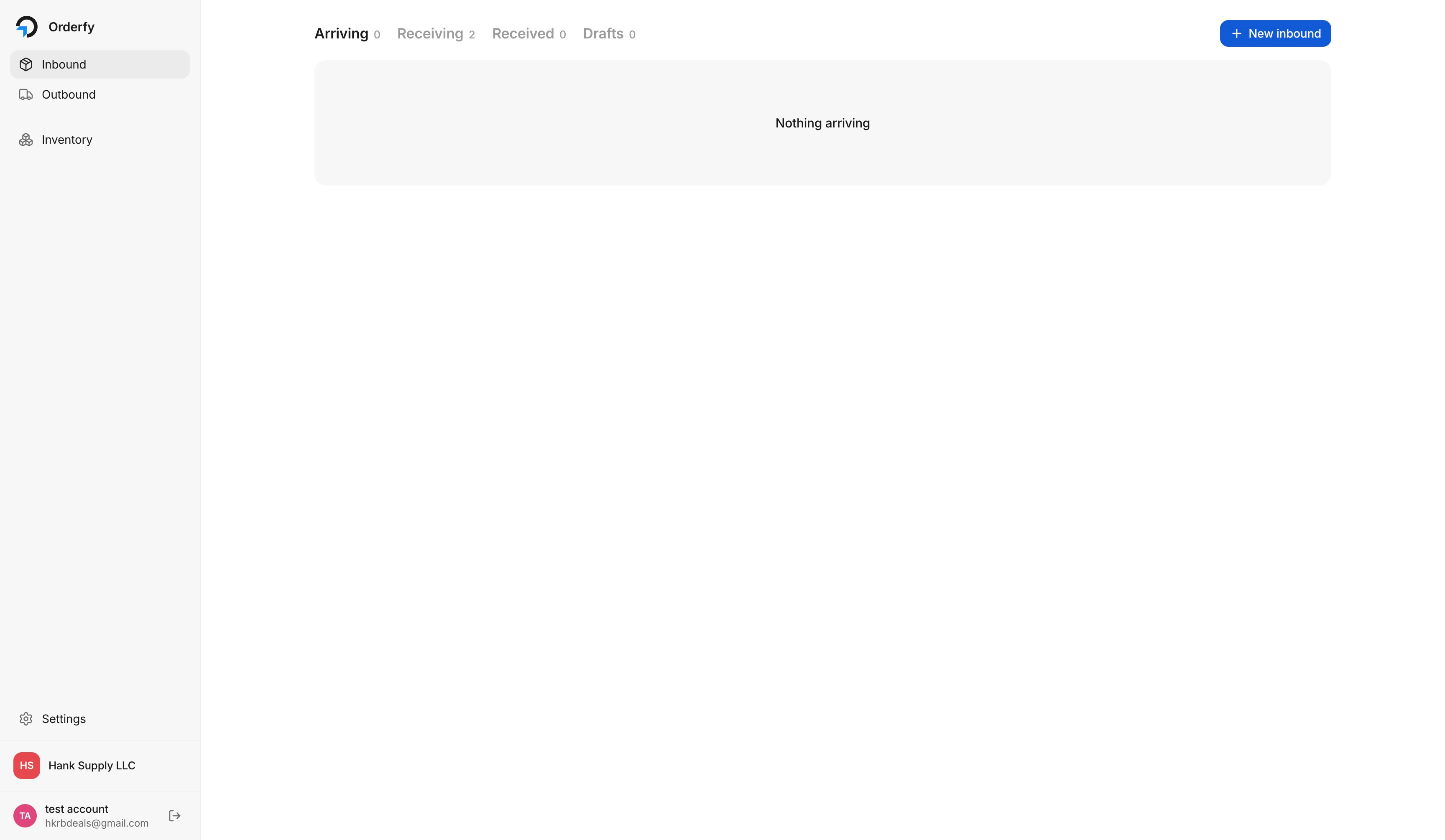 The Inbound tab in Orderfy Prep showing existing shipments and their status