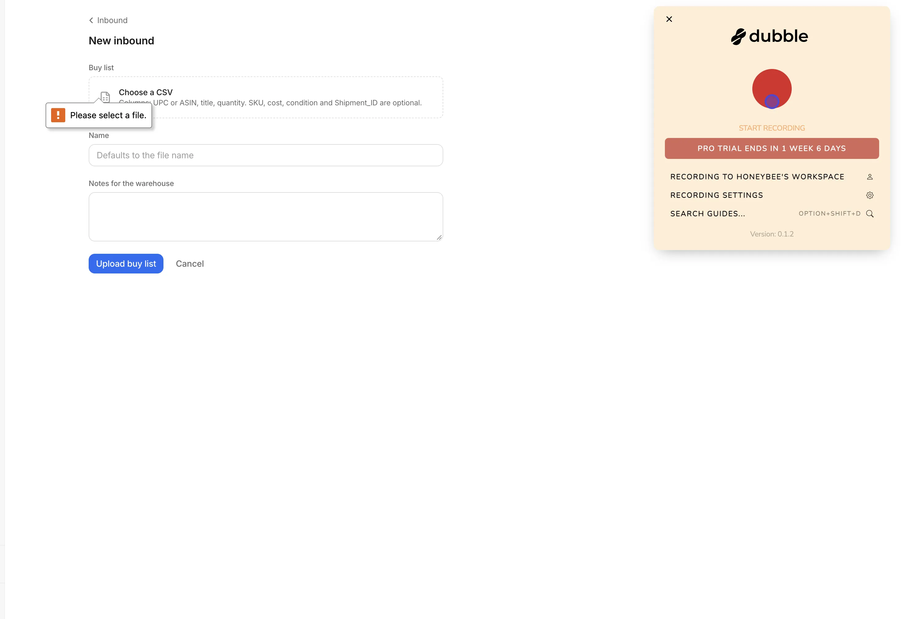 The New inbound button at the top of the Inbound shipments list